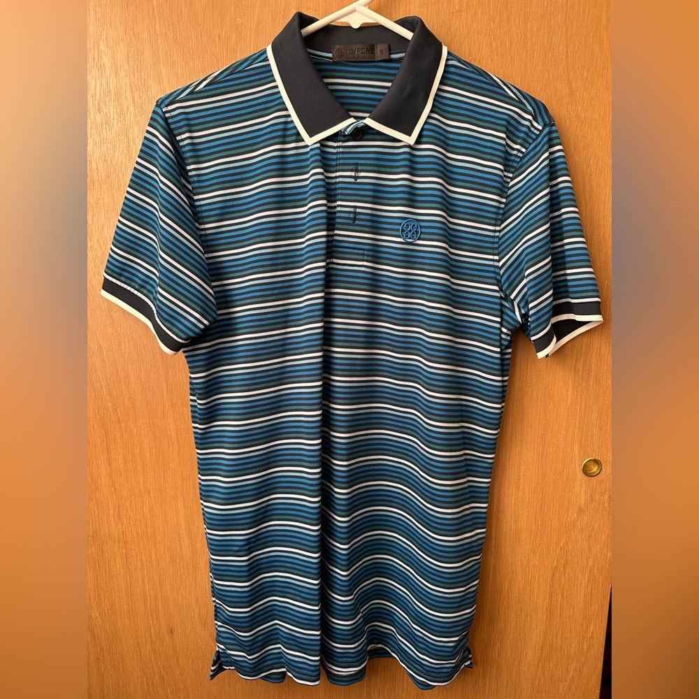 G/FORE Navy and White Striped Polo Shirt